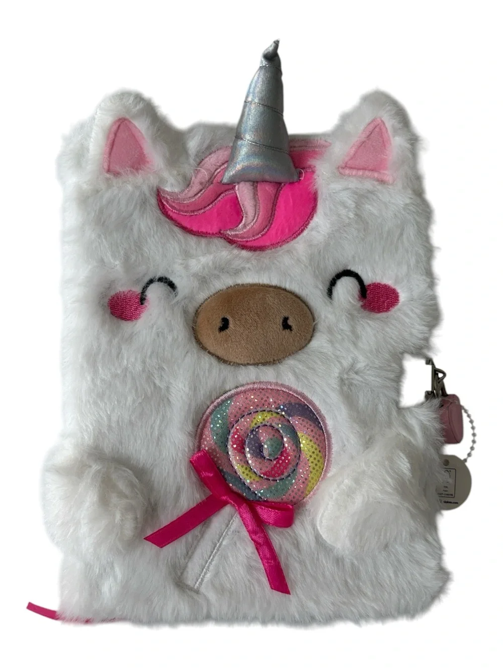 Claire's Fuzzy White Unicorn Journal with Lock and Key